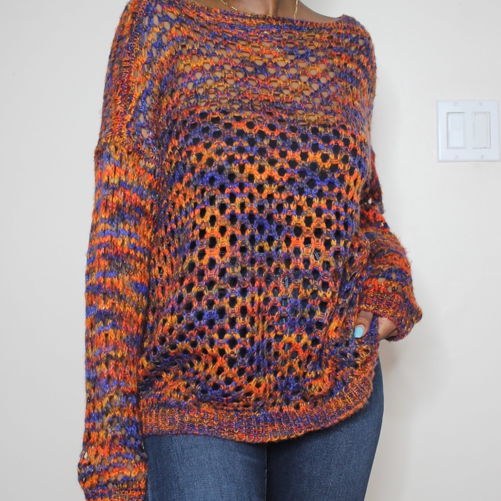 OVERSIZED Mustard/orange and Blue KNIT SWEATER